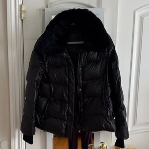 Dawn Levy Black Puffer with Fur Collar